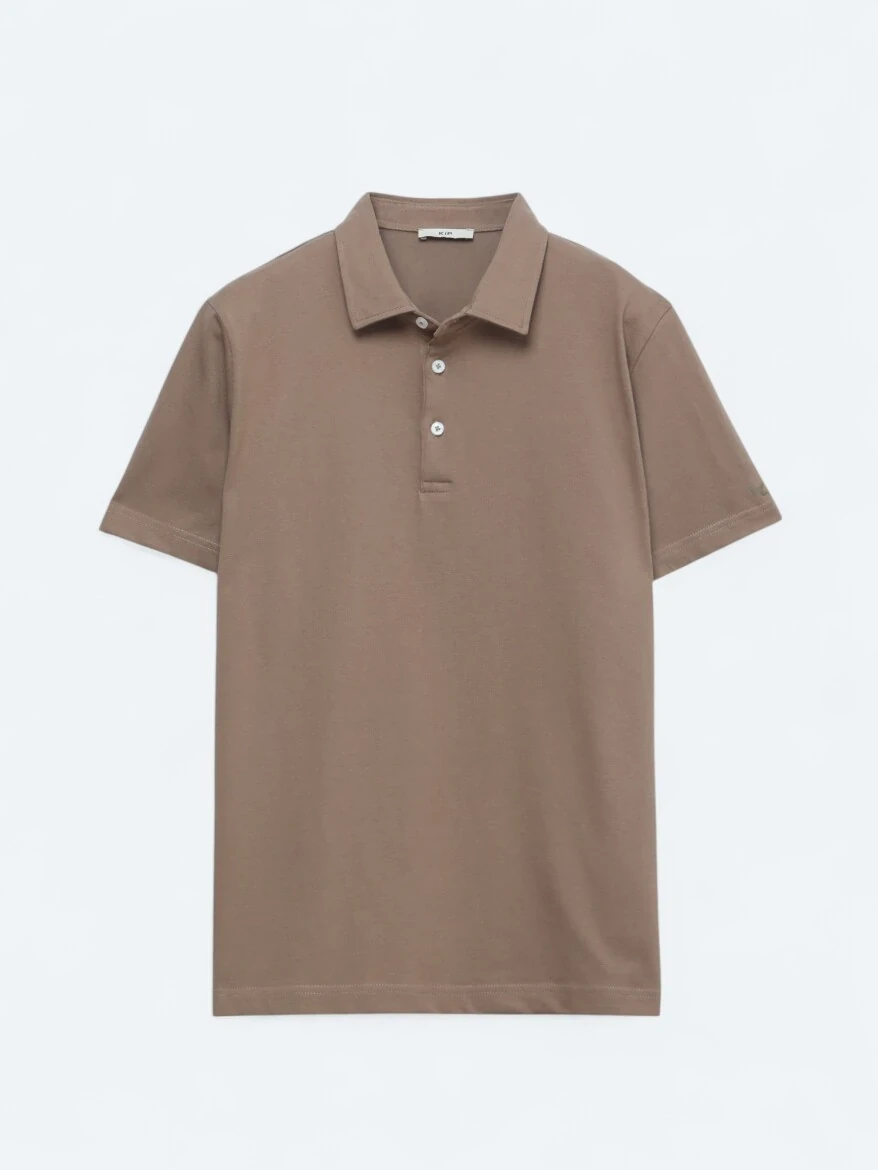 Kahverengi Polo Yaka Pamuk Karışımlı T-Shirt 