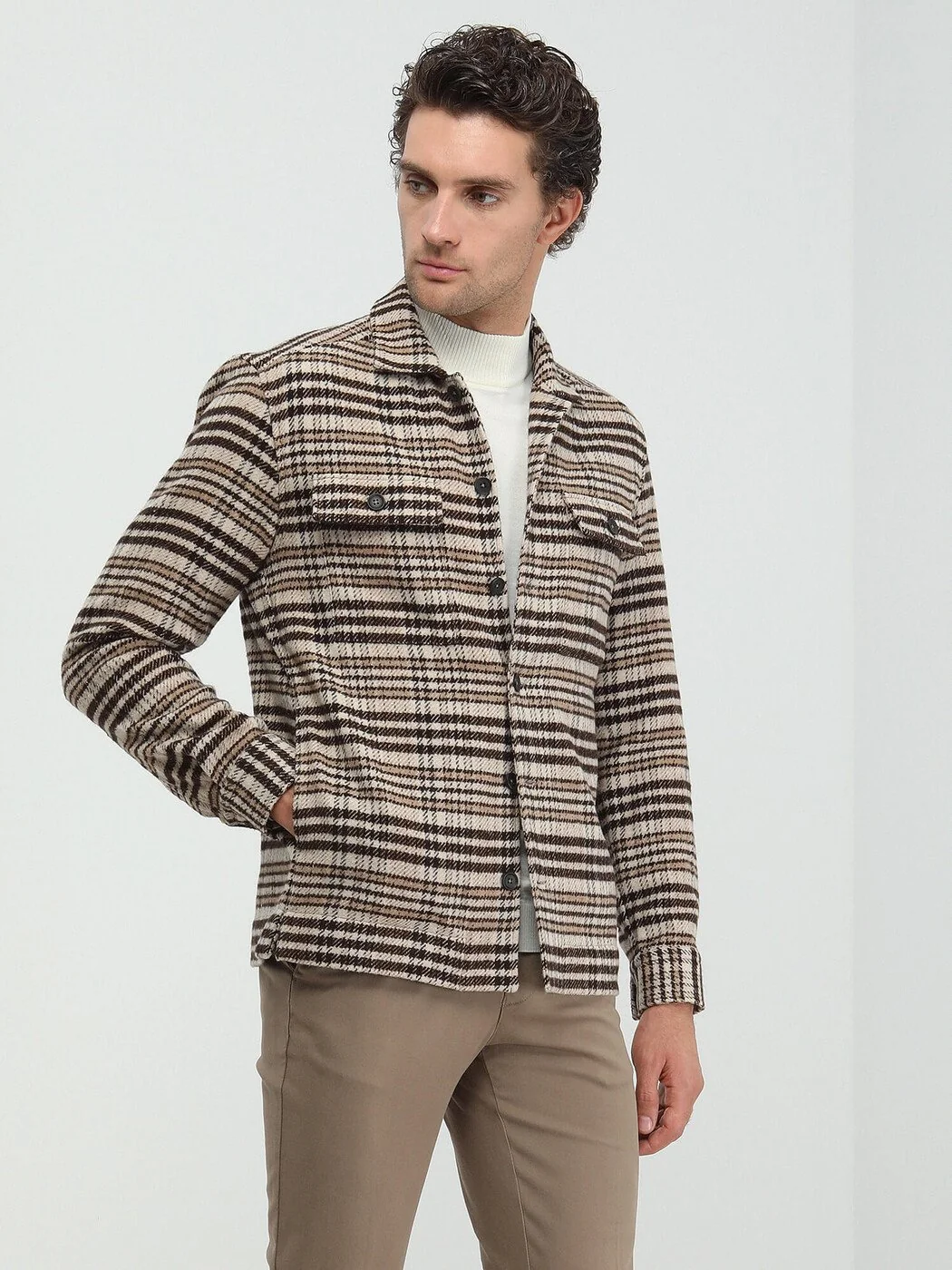 Kahverengi Regular Fit Dokuma Overshırt - 4