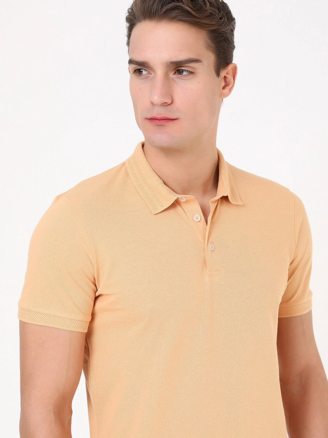 Kayısı Düz Polo Yaka %100 Pamuk T-Shirt - 1