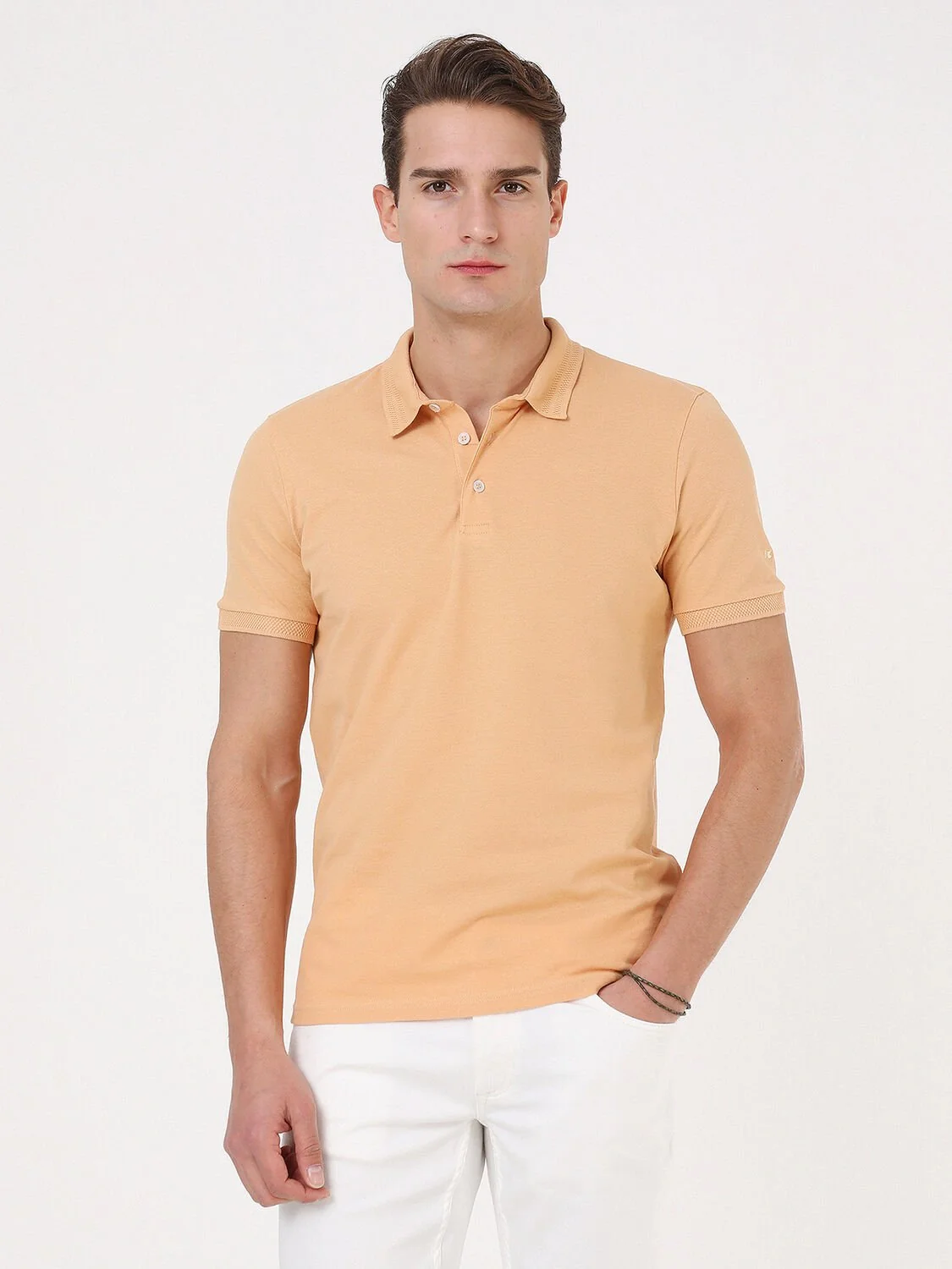 Kayısı Düz Polo Yaka %100 Pamuk T-Shirt - 2