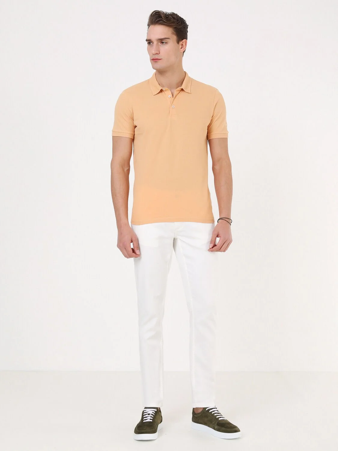 Kayısı Düz Polo Yaka %100 Pamuk T-Shirt - 4