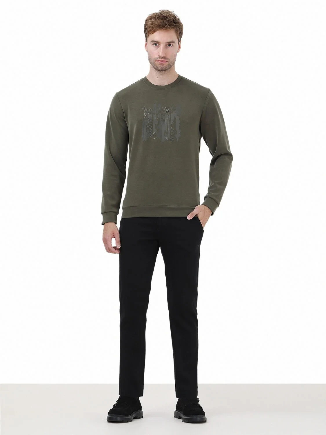 Khaki Crew Neck Printed Sweatshirt - 2