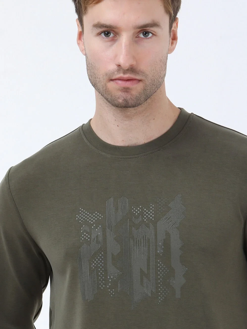Khaki Crew Neck Printed Sweatshirt - 3