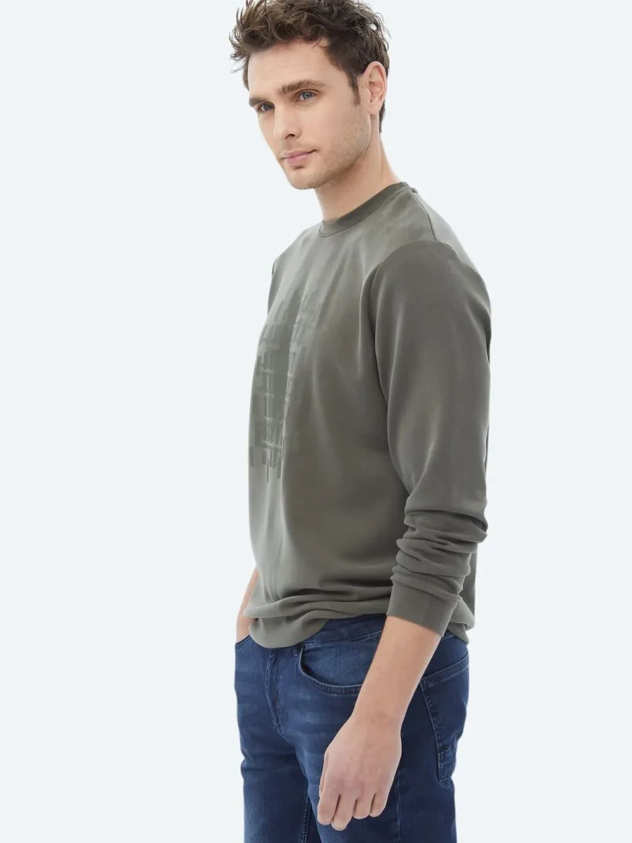Khaki Crew Neck Printed Sweatshirt - 2