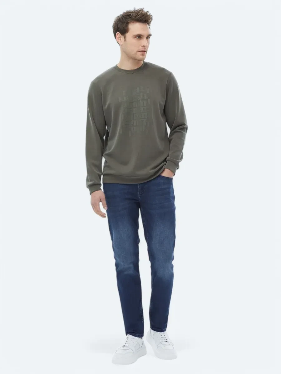 Khaki Crew Neck Printed Sweatshirt - 3