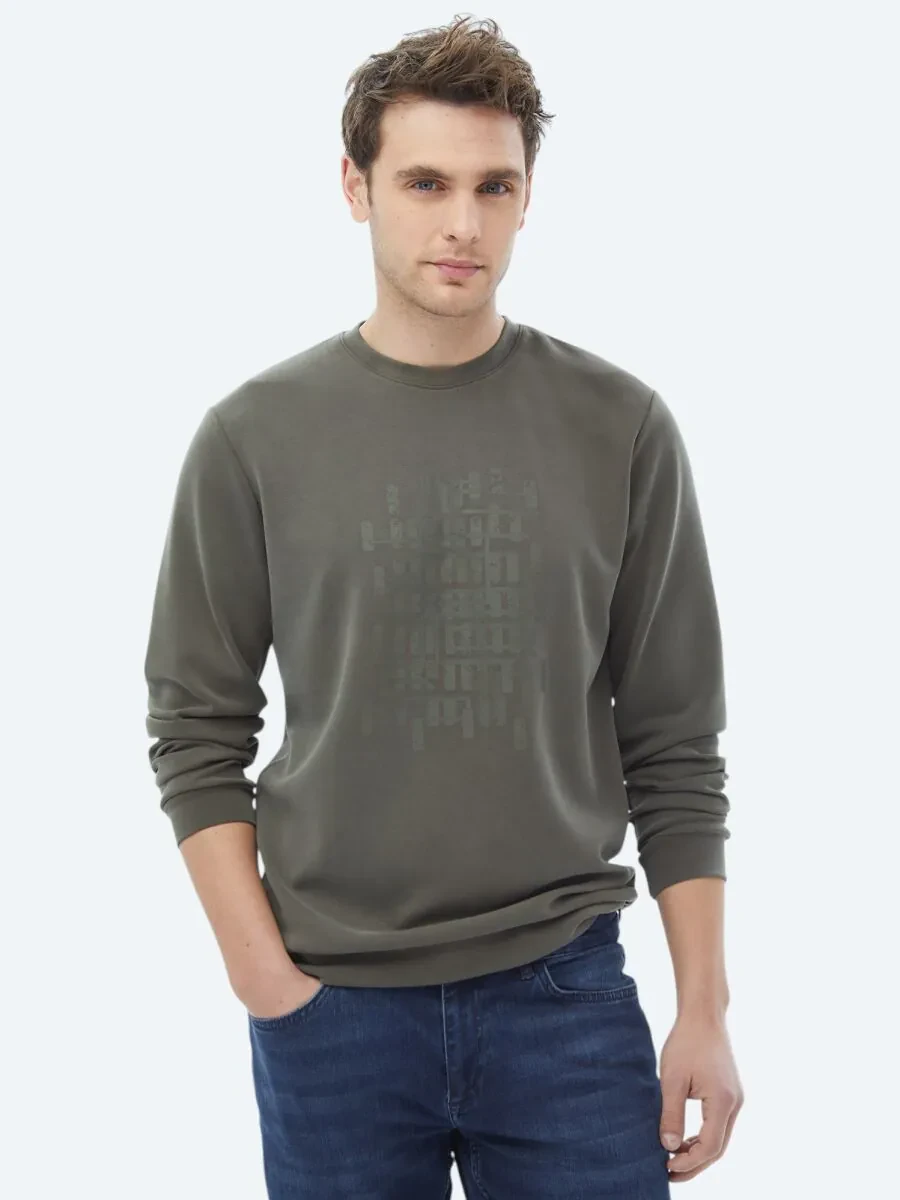 Khaki Crew Neck Printed Sweatshirt - 4