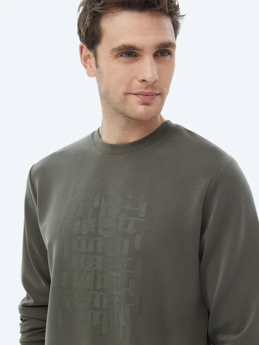 Khaki Crew Neck Printed Sweatshirt - 5