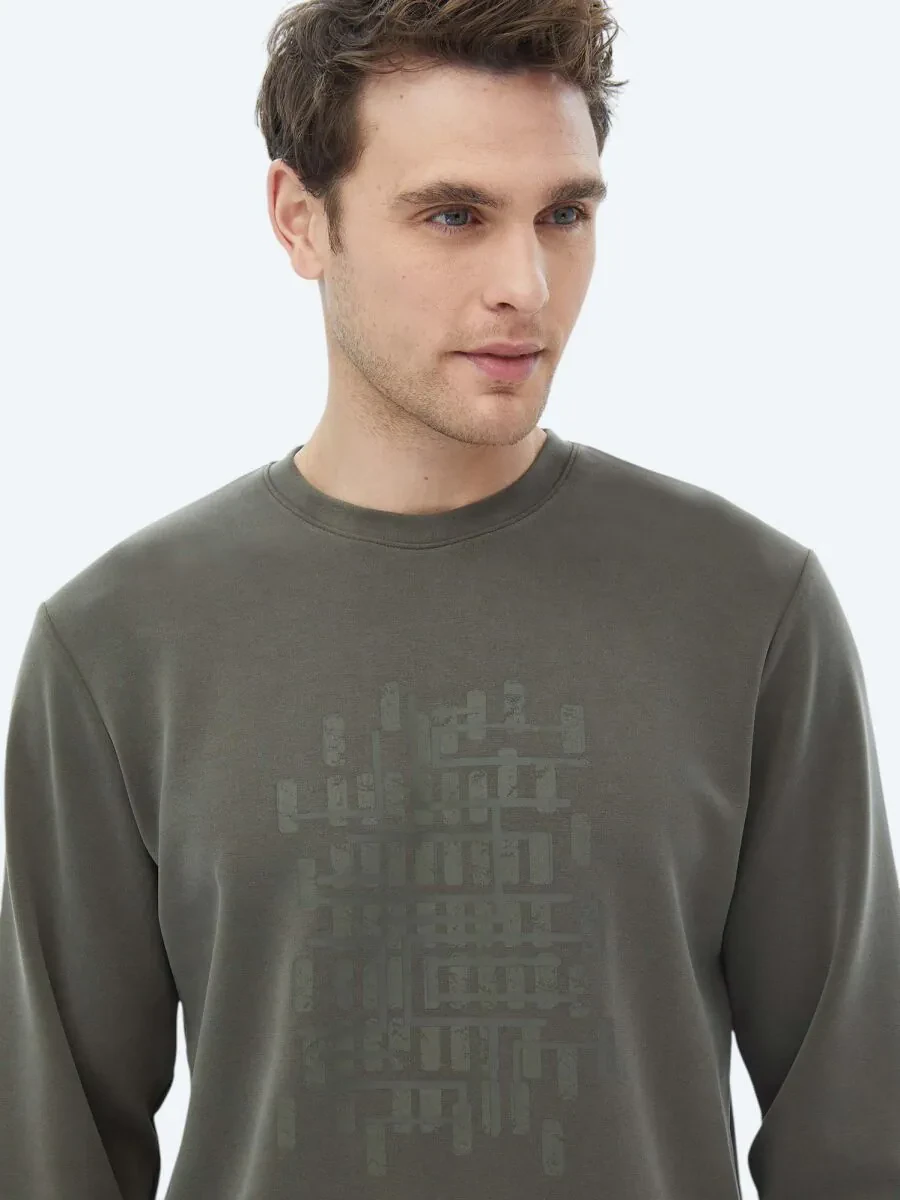 Khaki Crew Neck Printed Sweatshirt - 6