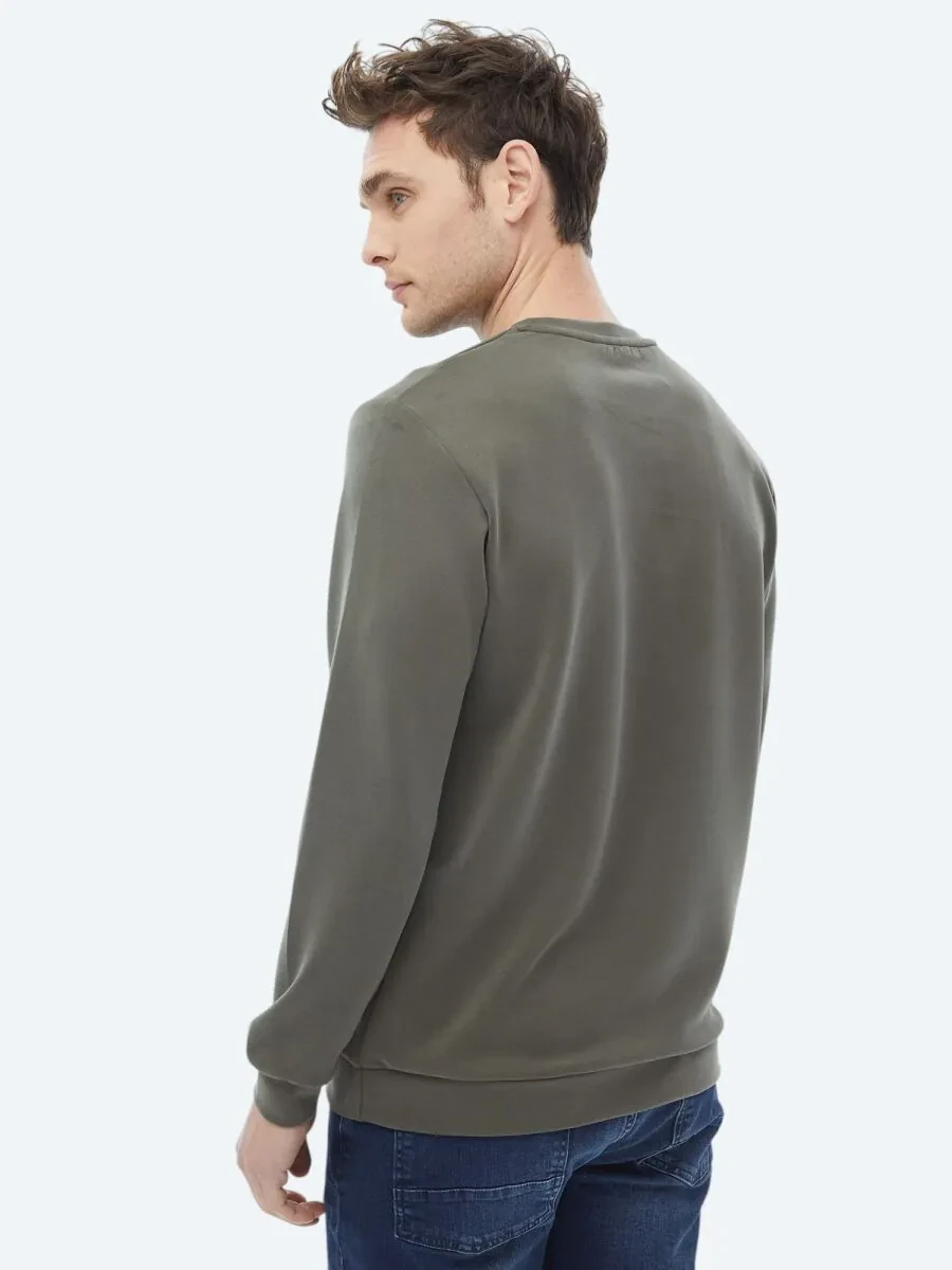 Khaki Crew Neck Printed Sweatshirt - 8