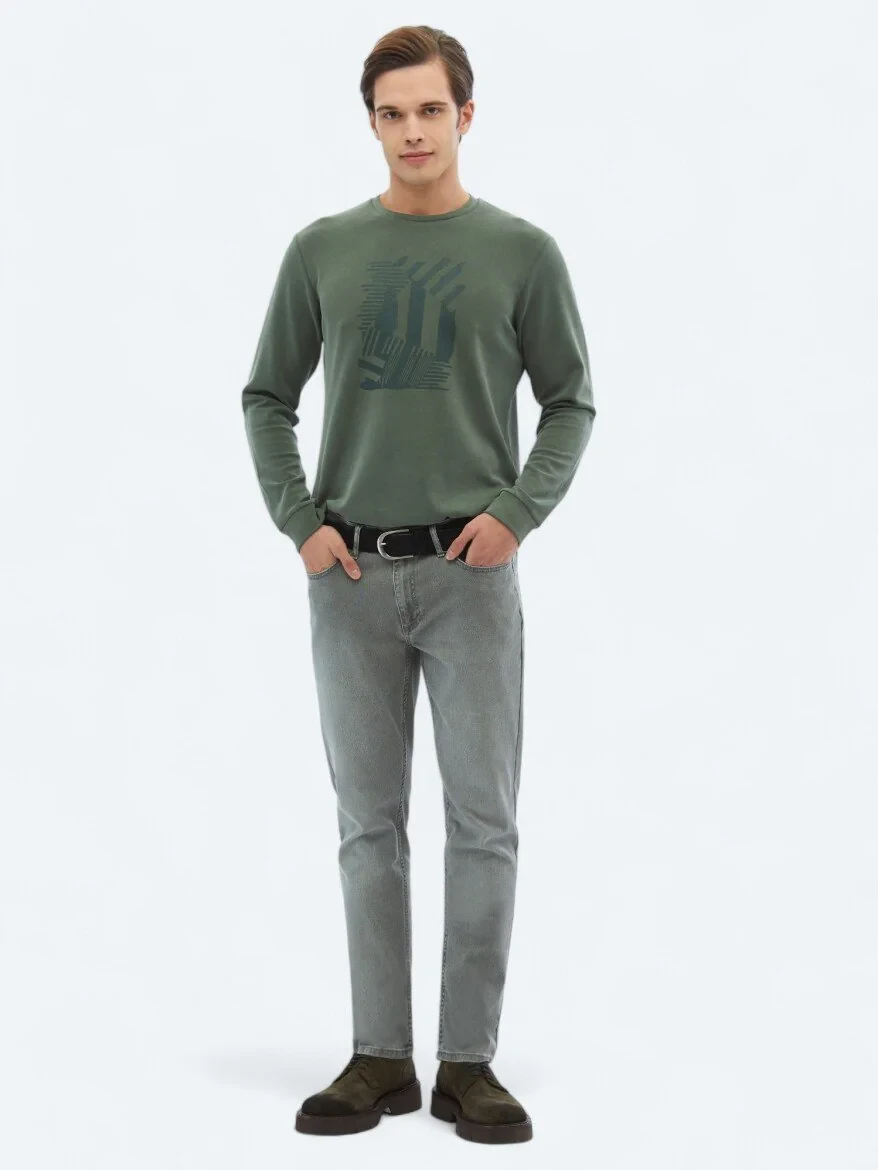 Khaki Crew Neck Printed Sweatshirt - 2