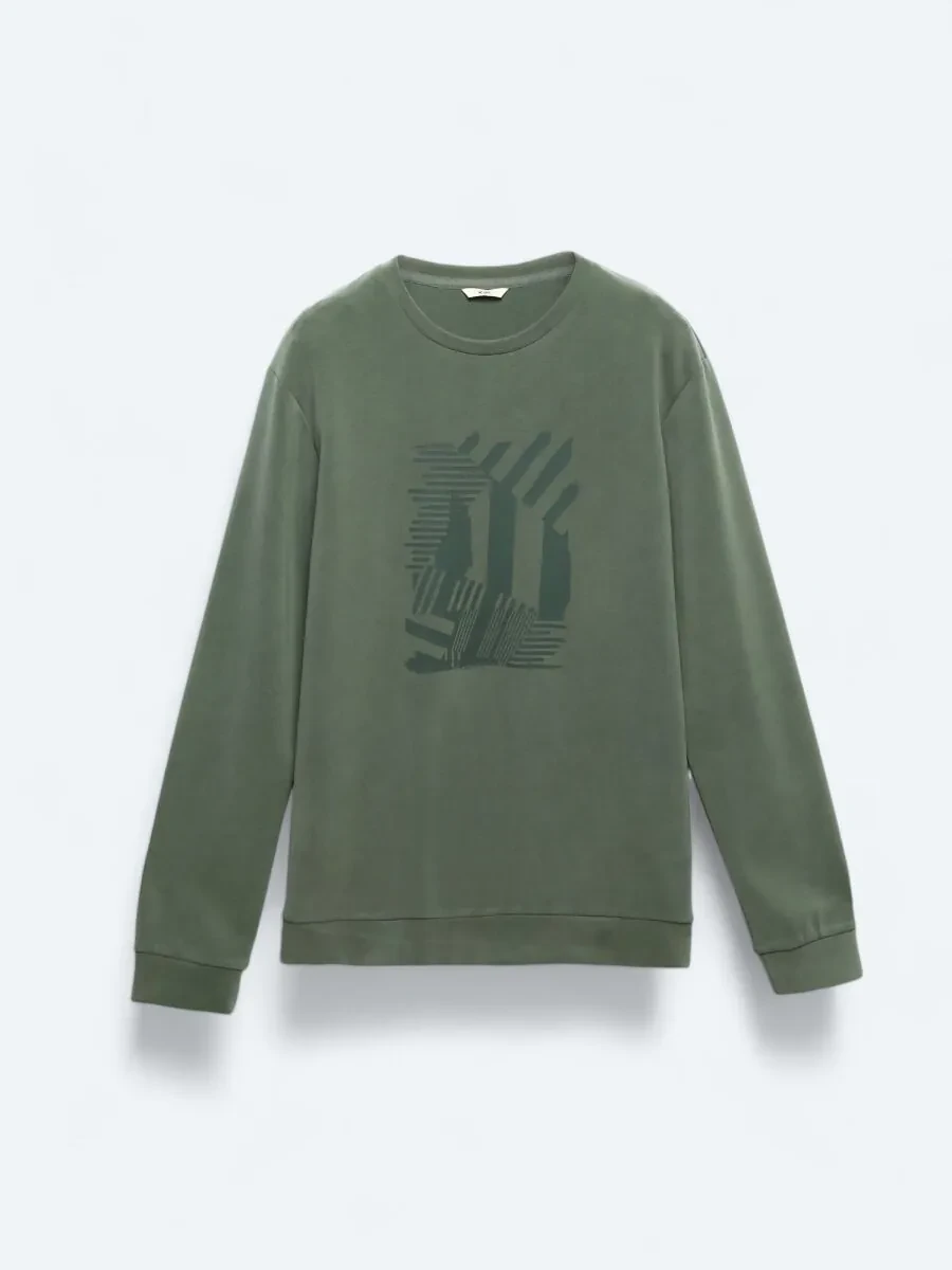 Khaki Crew Neck Printed Sweatshirt - 6