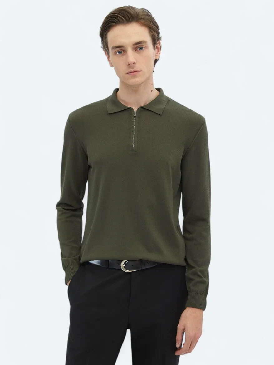 Khaki Knitwear Sweatshirt - 1