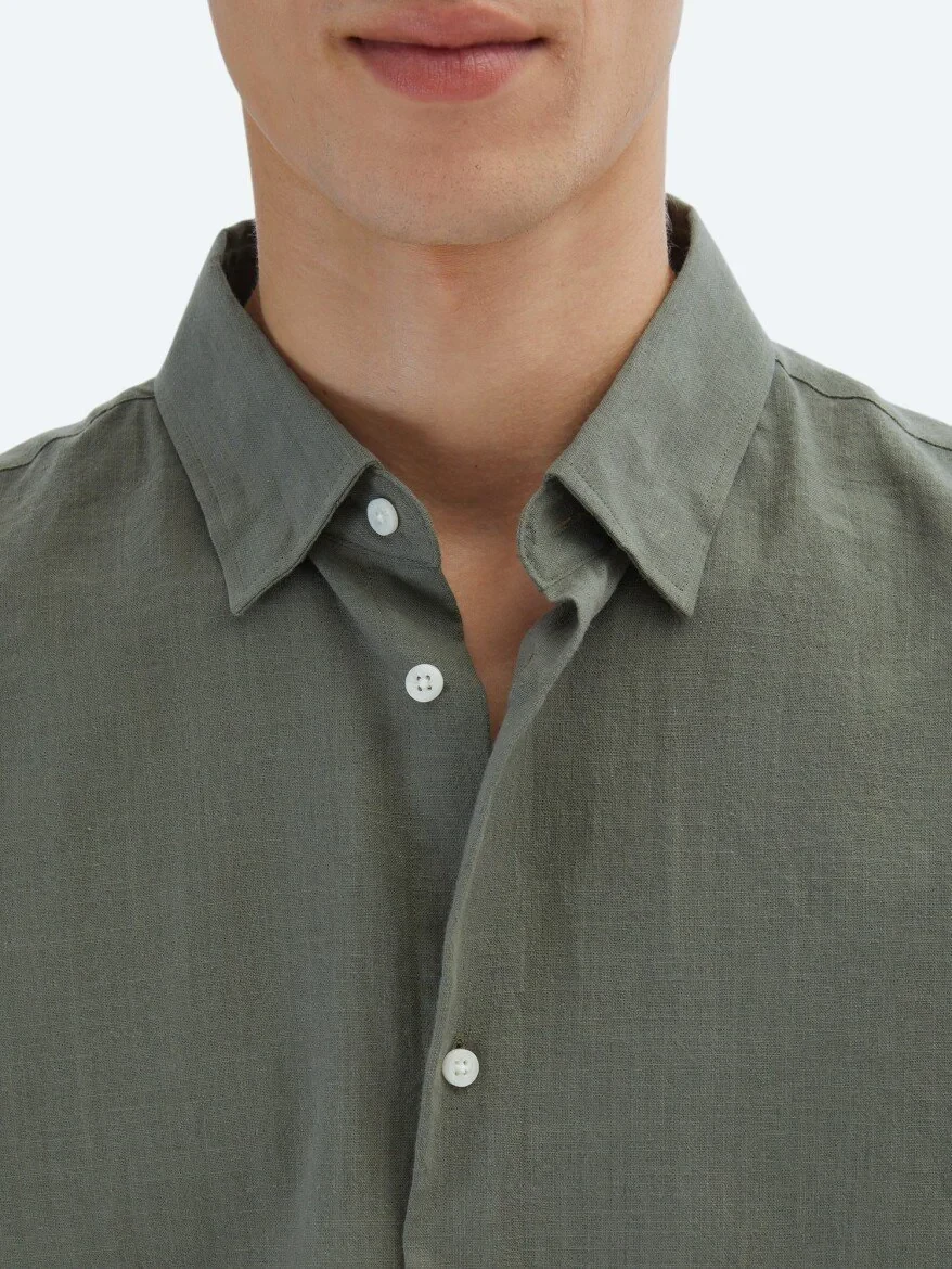 Khaki Oversize Fit Weaving Casual 100% Cotton Shirt 