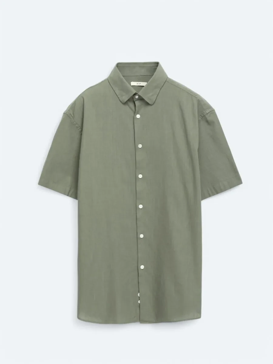 Khaki Oversize Fit Weaving Casual 100% Cotton Shirt - 6