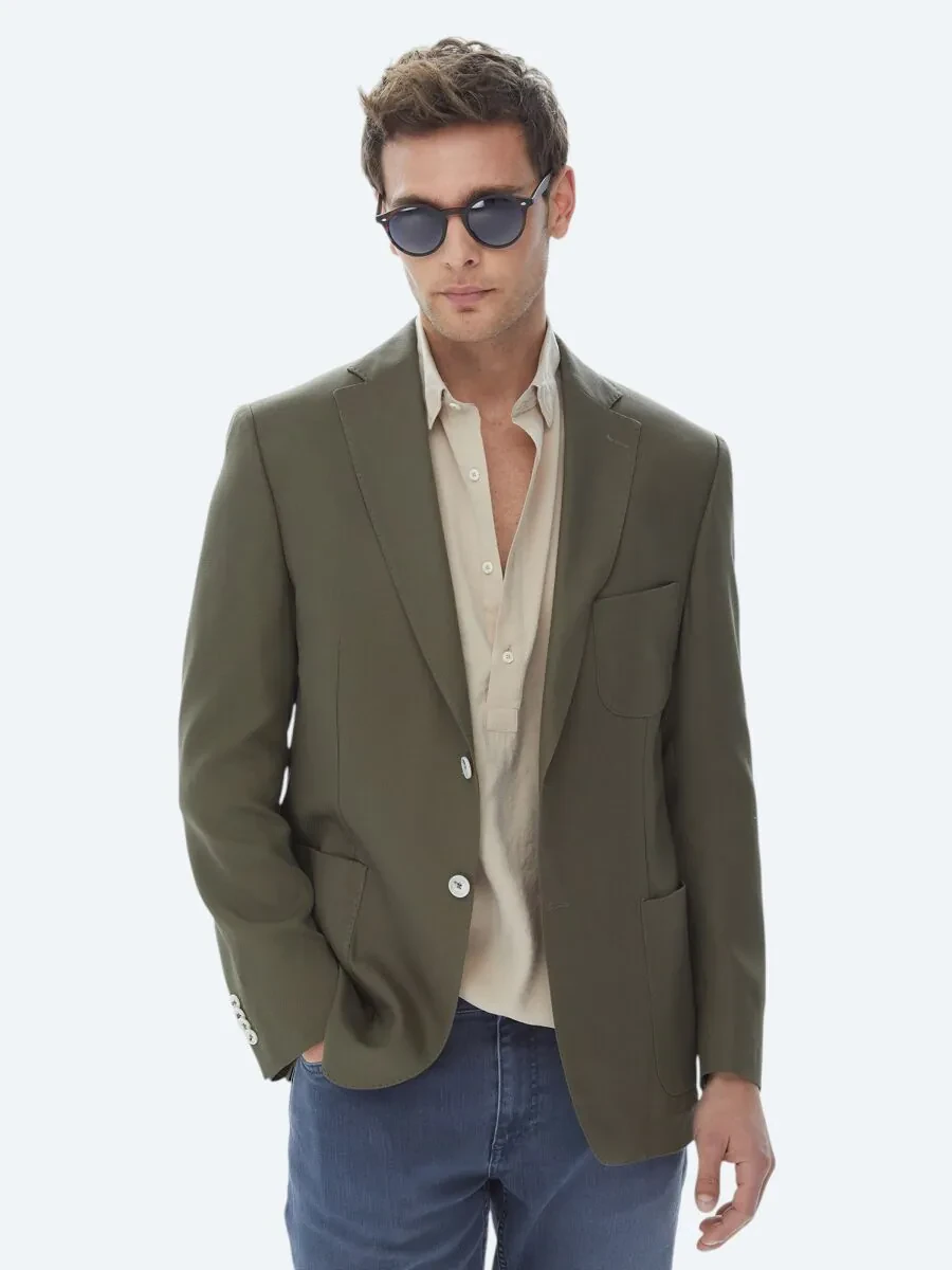 Khaki Patterned Modern Fit Jacket - 1
