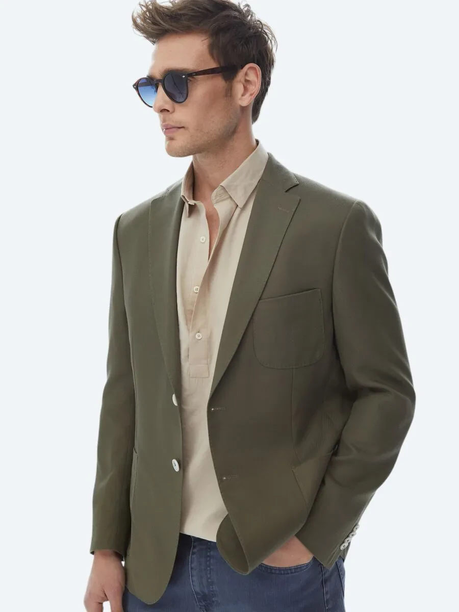 Khaki Patterned Modern Fit Jacket - 2
