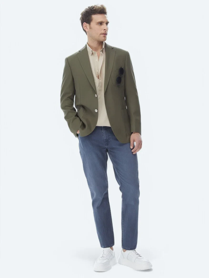 Khaki Patterned Modern Fit Jacket - 3