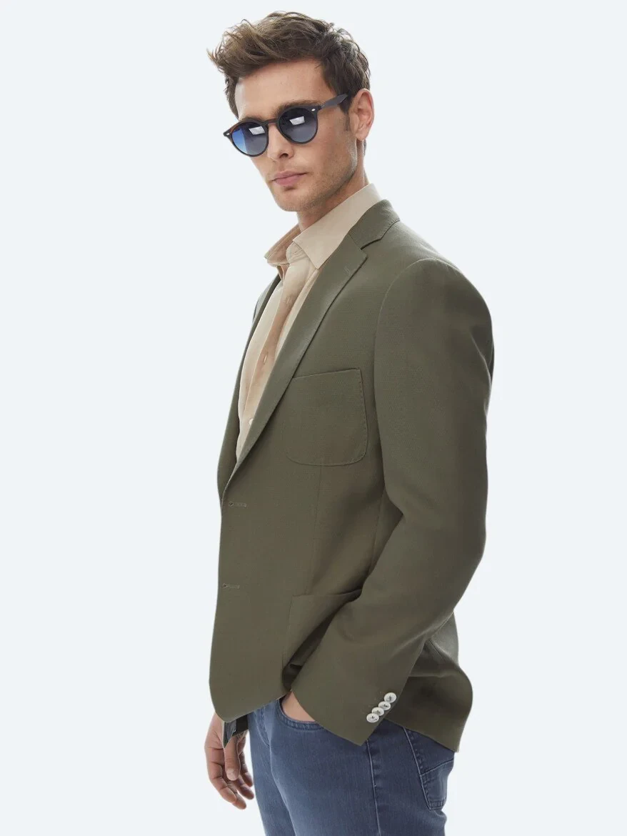 Khaki Patterned Modern Fit Jacket - 4