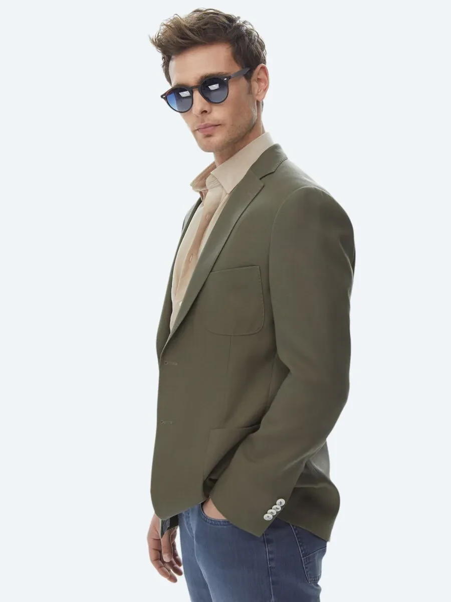 Khaki Patterned Modern Fit Jacket - 4