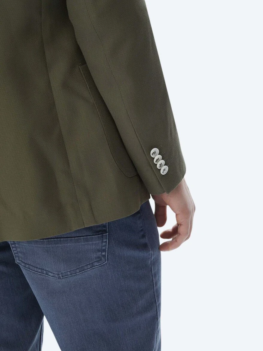 Khaki Patterned Modern Fit Jacket - 5