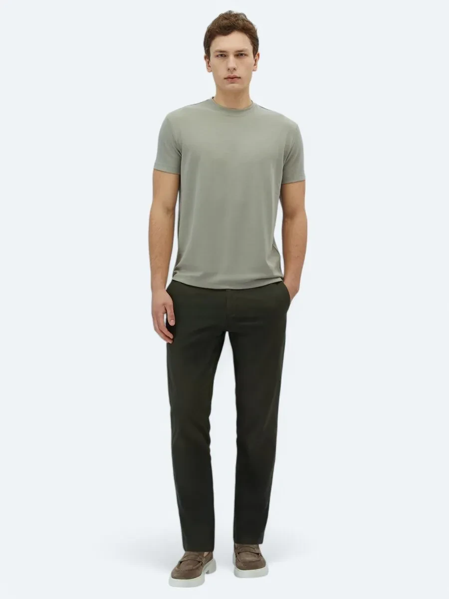 Khaki Plain Crew Neck T-Shirt - 2