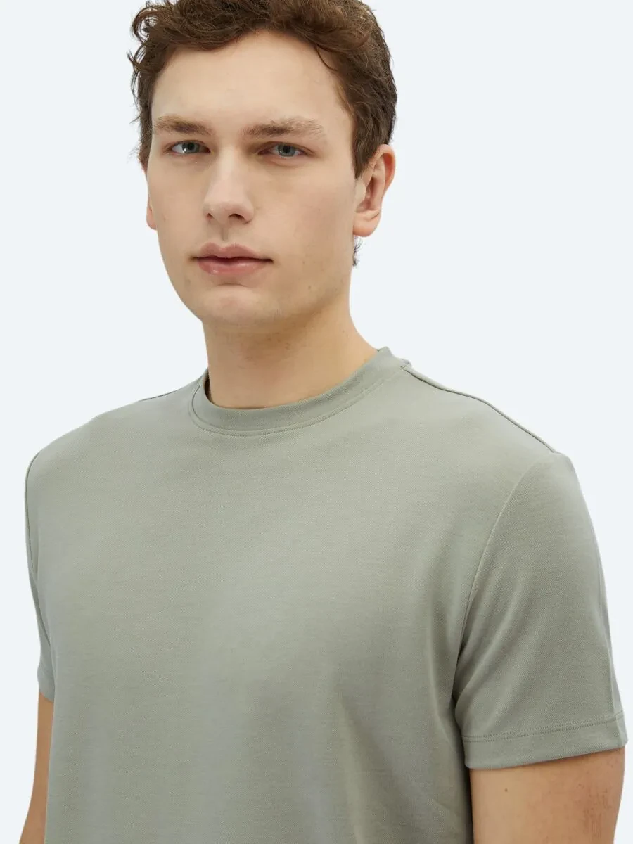 Khaki Plain Crew Neck T-Shirt - 3