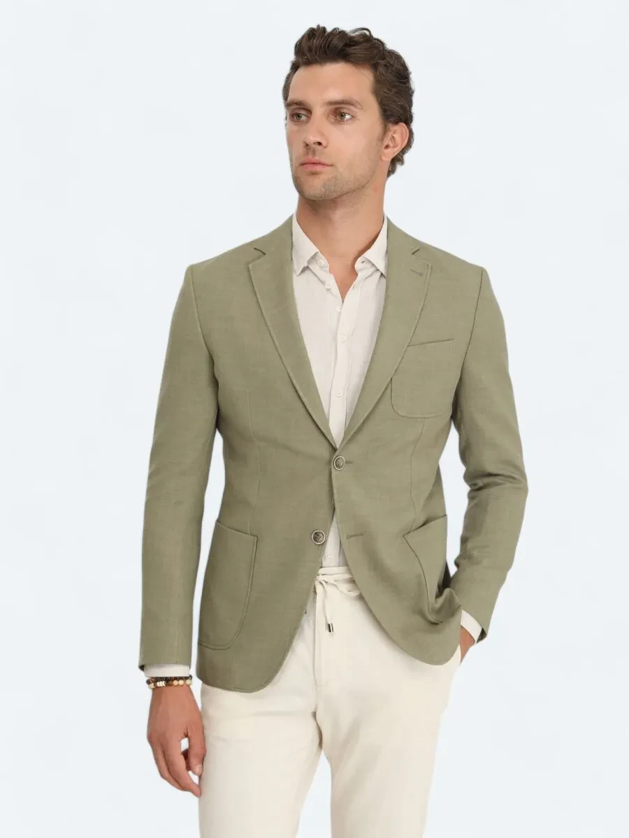 Khaki Plain Modern Fit Jacket - 1