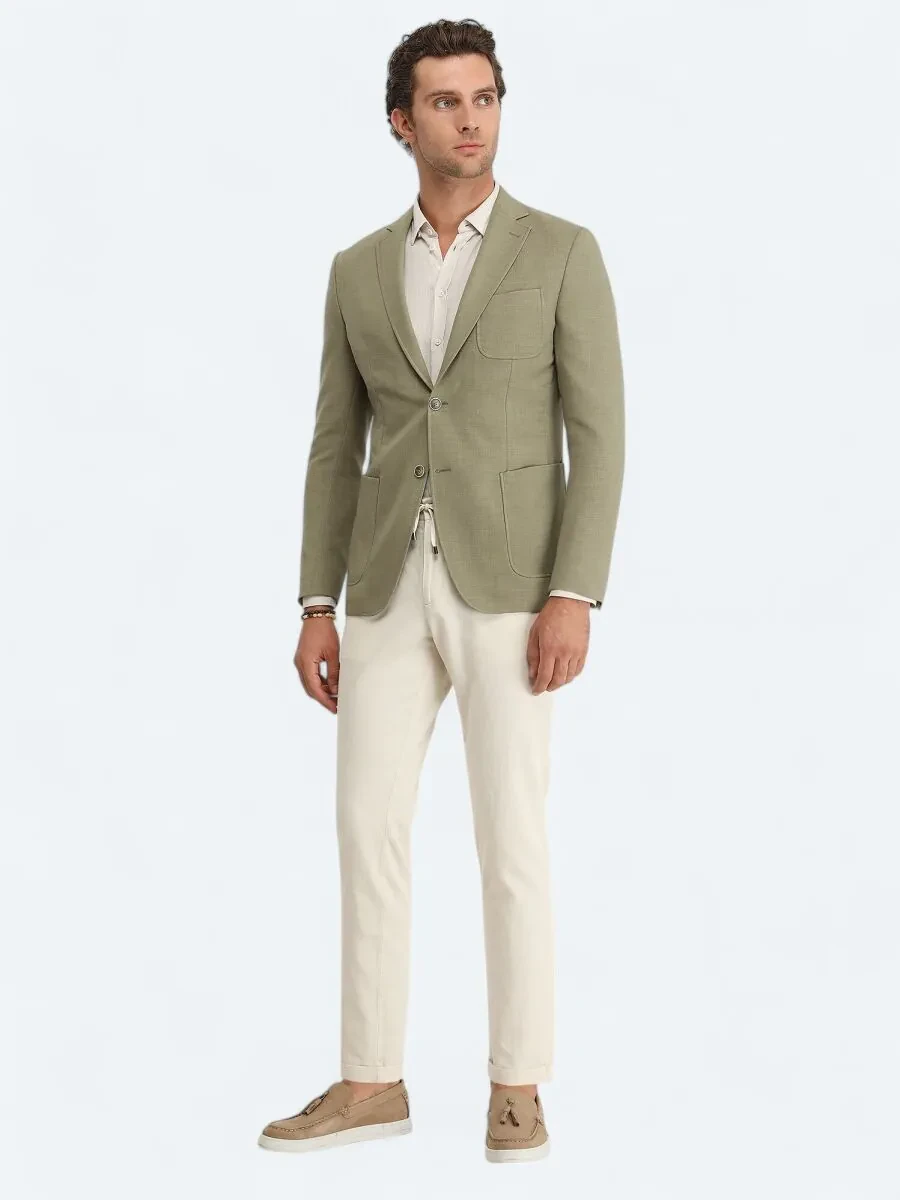 Khaki Plain Modern Fit Jacket - 2