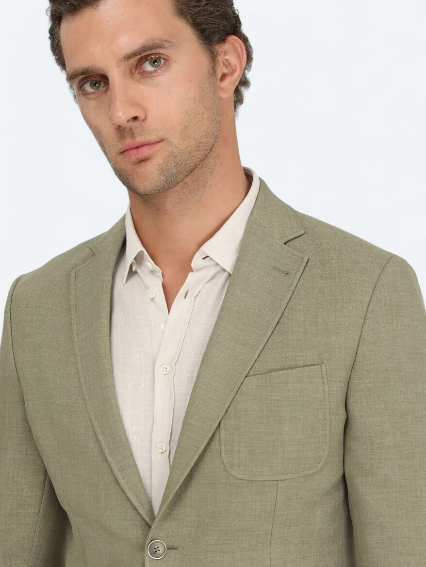 Khaki Plain Modern Fit Jacket - 3
