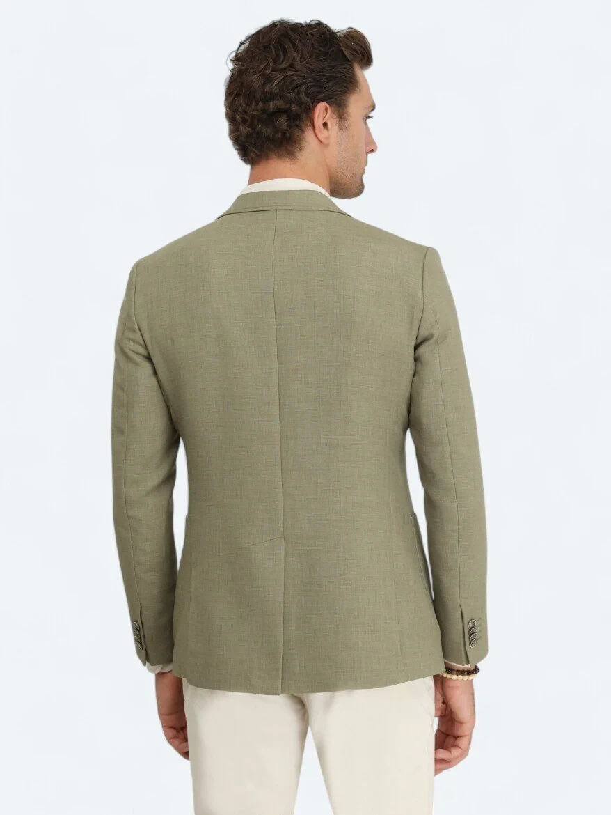 Khaki Plain Modern Fit Jacket - 6