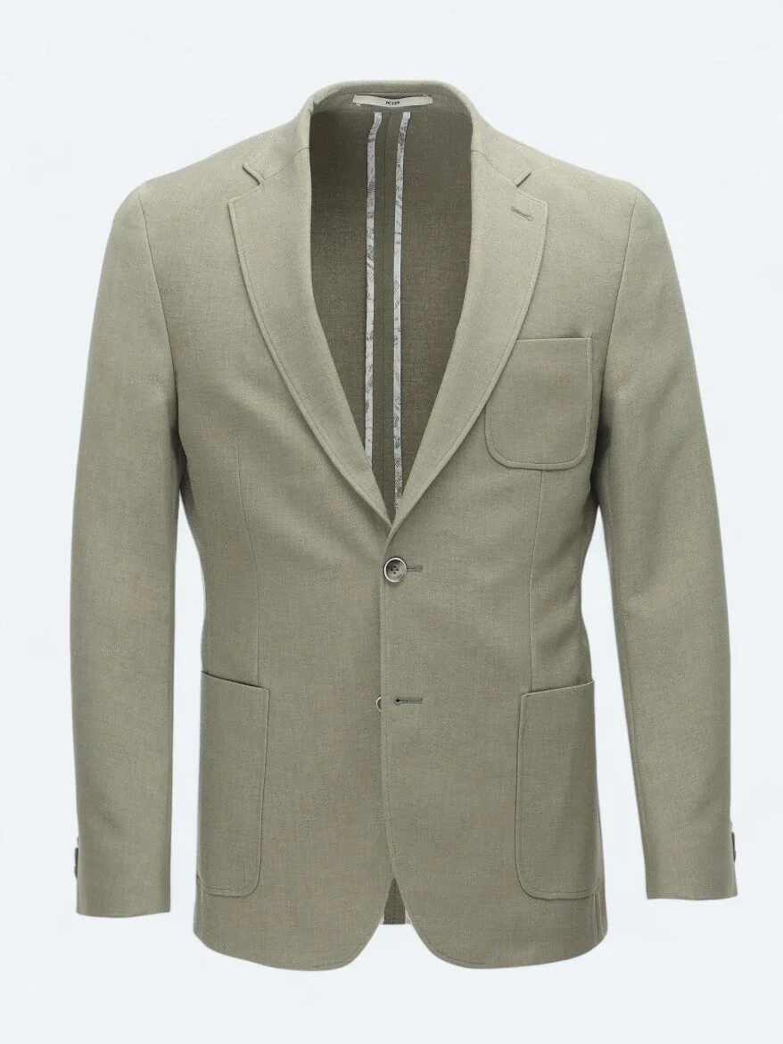 Khaki Plain Modern Fit Jacket - 7