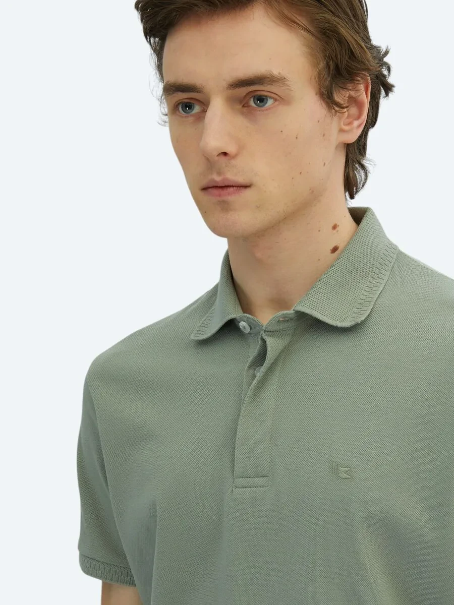 Khaki Plain Polo Neck 100% Cotton T-Shirt - 3