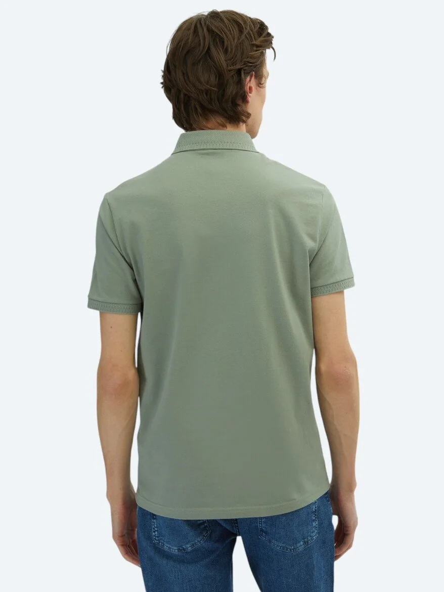 Khaki Plain Polo Neck 100% Cotton T-Shirt 