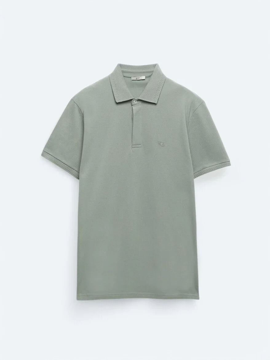 Khaki Plain Polo Neck 100% Cotton T-Shirt - 5