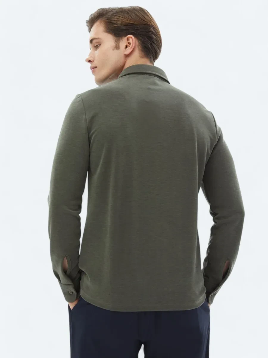 Khaki Plain Regular Fit Knitting Casual Shirt - 6