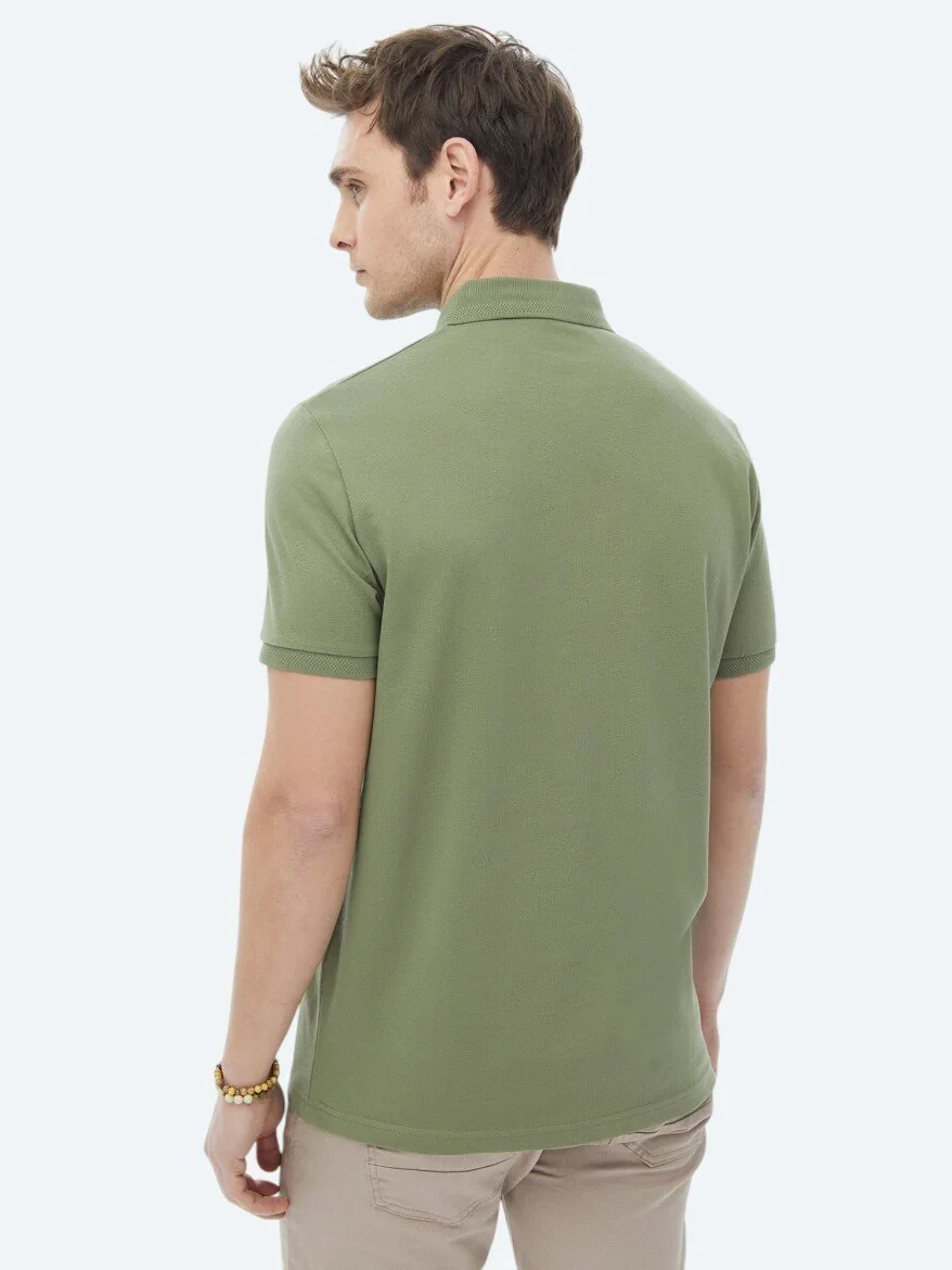 Khaki Polo Neck 100% Cotton T-Shirt - 7