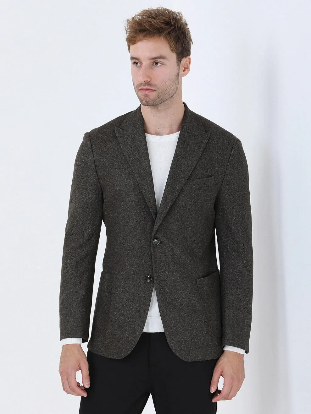 Khaki Printed Modern Fit Jacket - 1