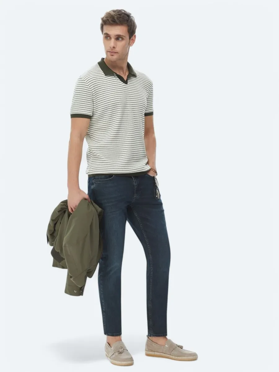 Khaki Printed Polo Neck Cotton Blended T-Shirt - 2
