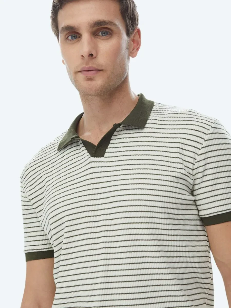 Khaki Printed Polo Neck Cotton Blended T-Shirt - 6