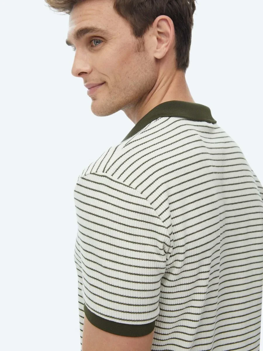 Khaki Printed Polo Neck Cotton Blended T-Shirt - 9