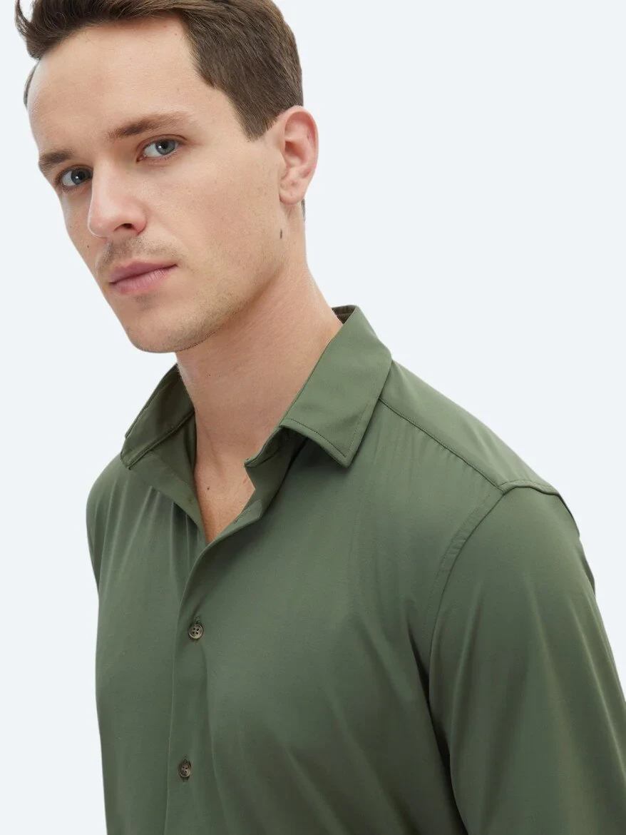 Khaki Regular Fit Knitting Casual Shirt 