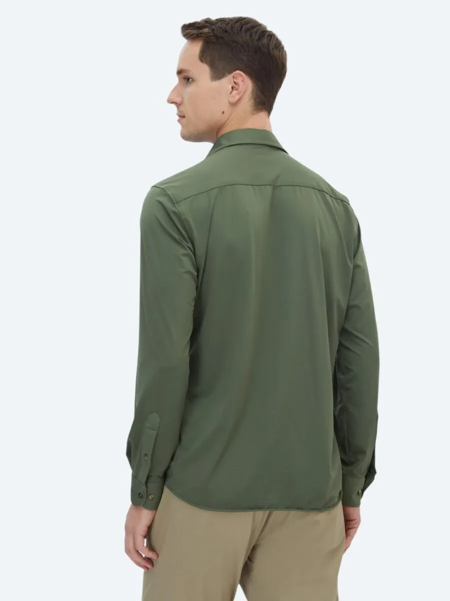 Khaki Regular Fit Knitting Casual Shirt - 5