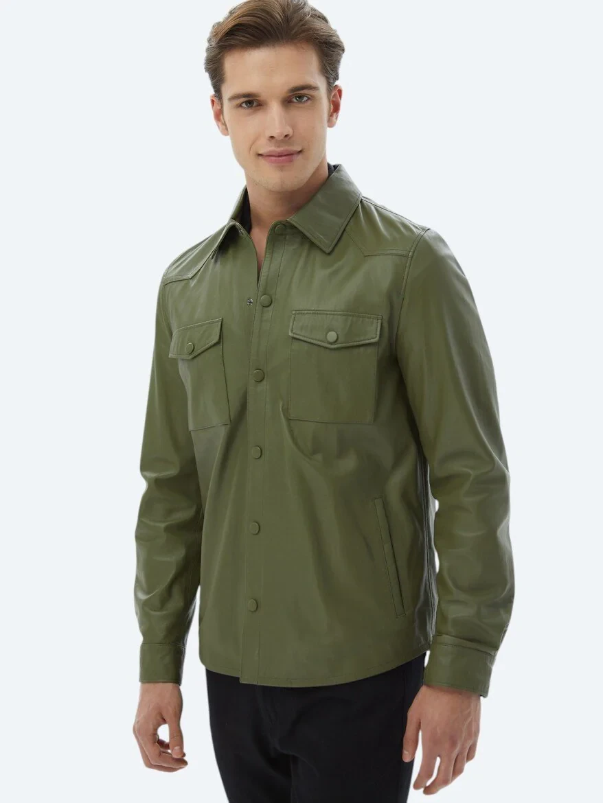 Khaki Sheep Leather Leather Coat - 1