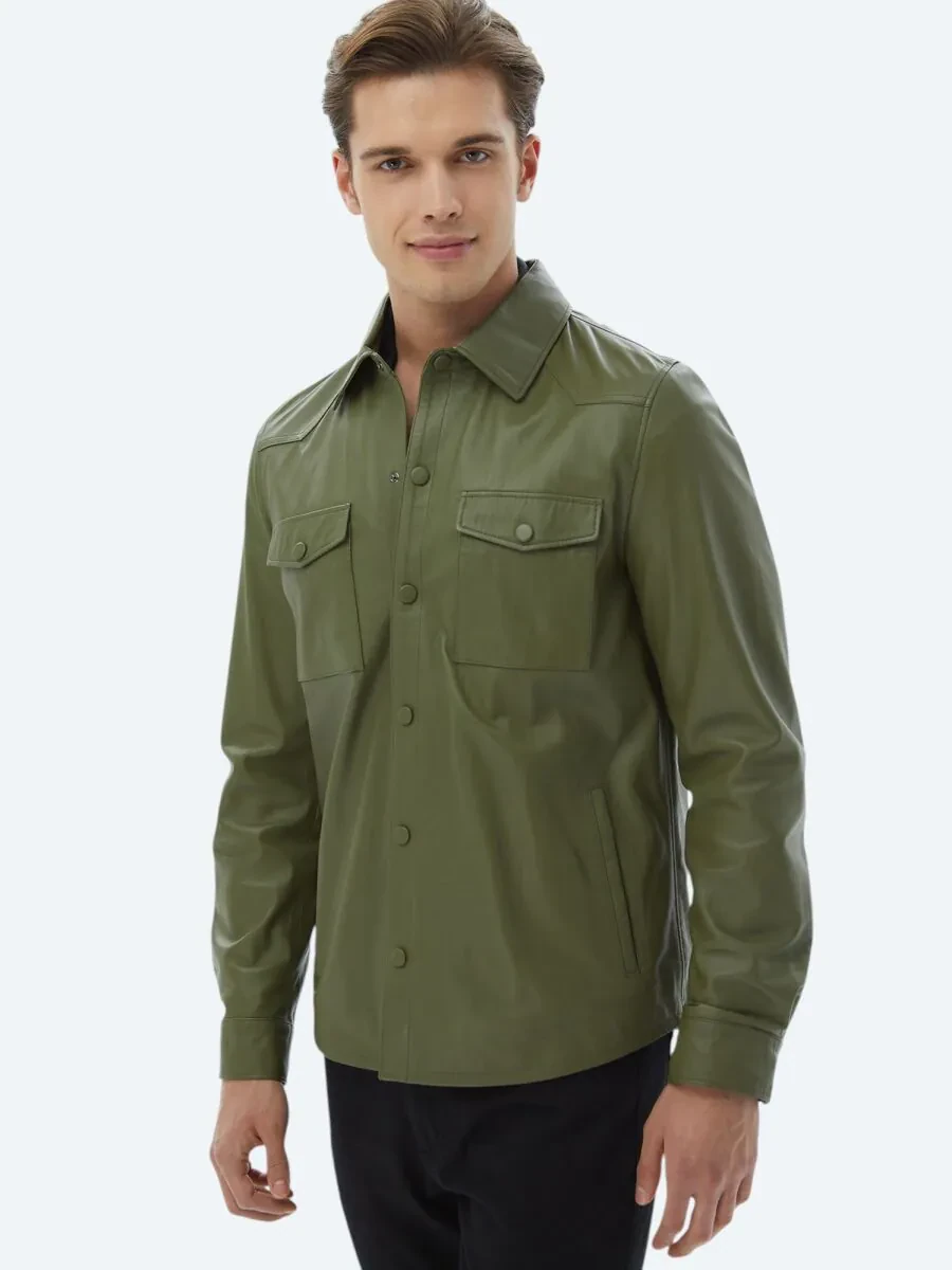 Khaki Sheep Leather Leather Coat - 1