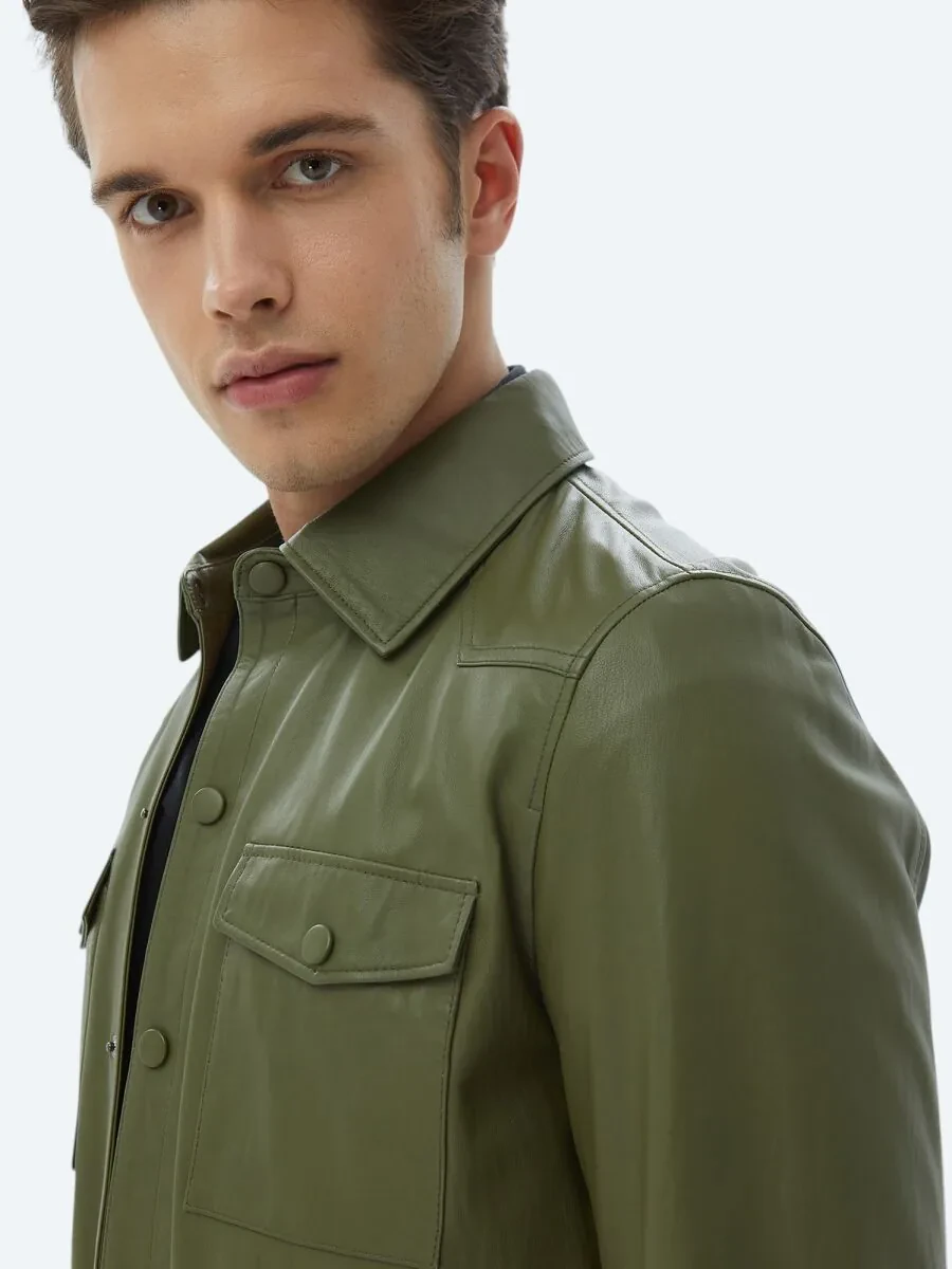 Khaki Sheep Leather Leather Coat - 2