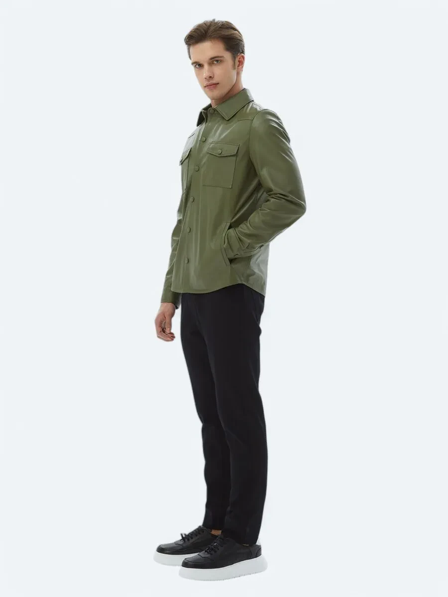Khaki Sheep Leather Leather Coat - 3