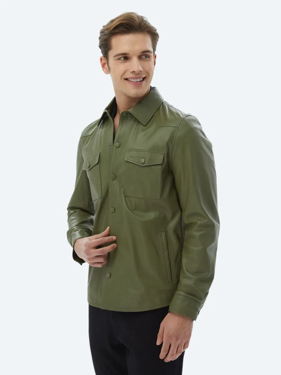 Khaki Sheep Leather Leather Coat - 4