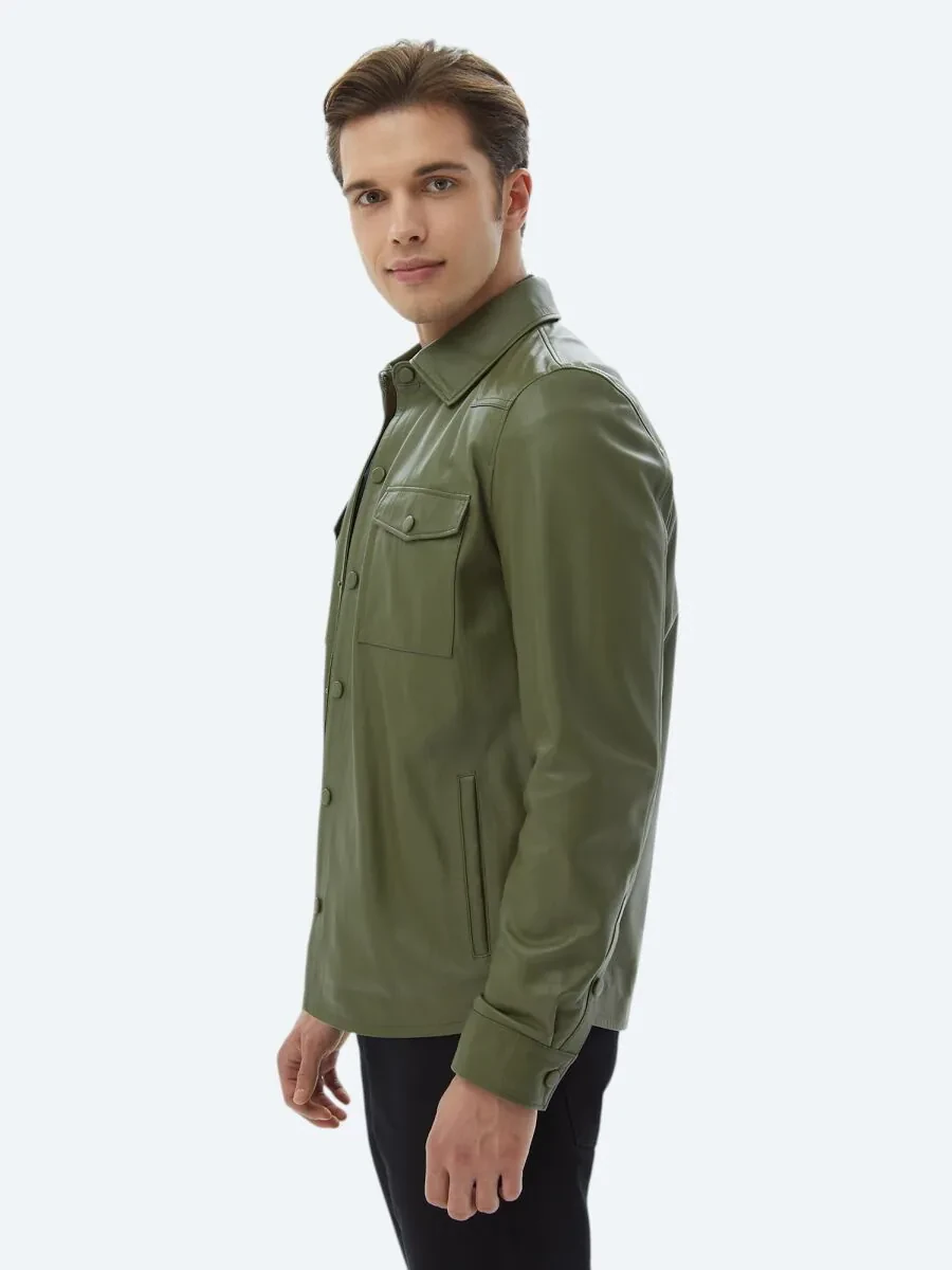 Khaki Sheep Leather Leather Coat - 6