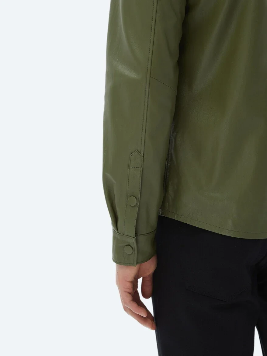 Khaki Sheep Leather Leather Coat - 7