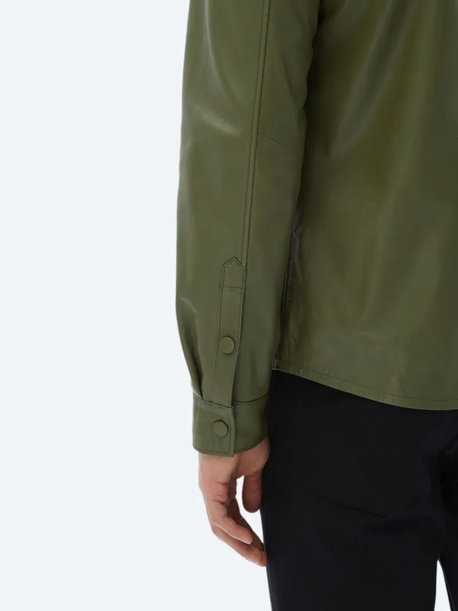 Khaki Sheep Leather Leather Coat - 7